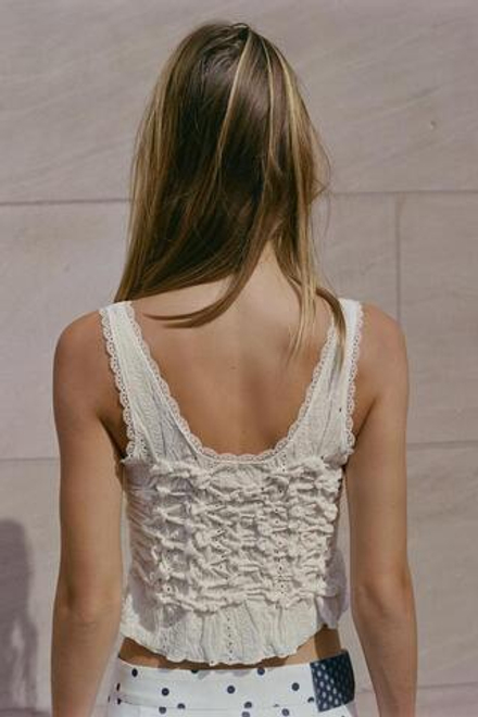 ZARA ТОП СО СБОРКАМИ И ЗАВЯЗКАМИ, ЭКРЮ