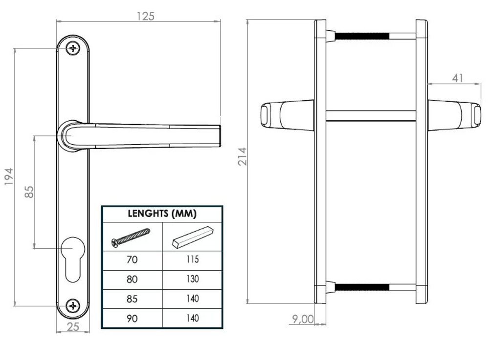 Ручка нажимной гарнитур ELM05511.06  Mezut 25/85 (2 винта) чёрн