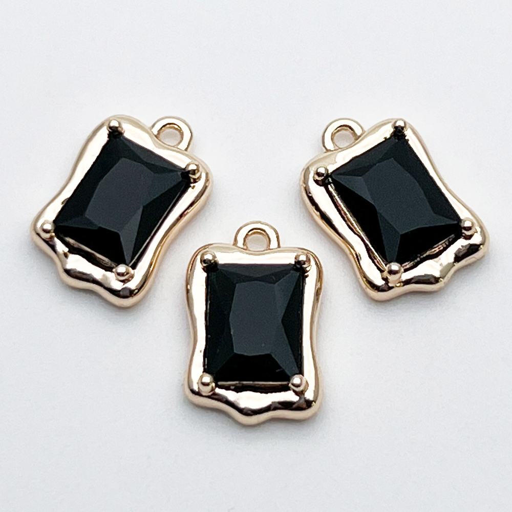 Подвеска Прямоугольник, цвет золото+черный, размер 13*9 мм, цена за 1 шт