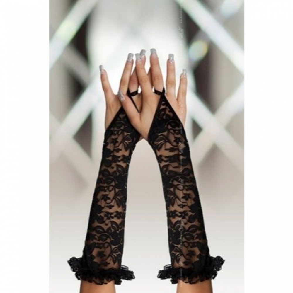 Перчатки кружевные до локтя (Цвет: черный)