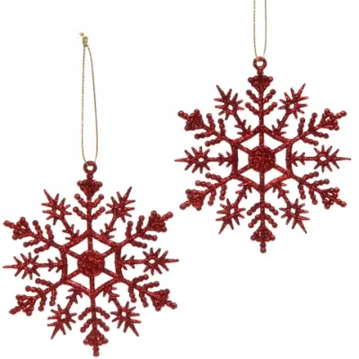 Подвески в блестках «Зимние снежинки» 9,5 см (набор 2шт), красный