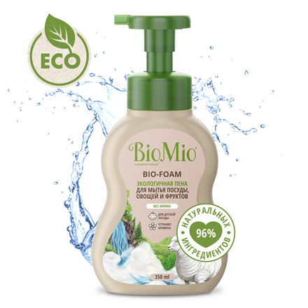 Средство для мытья посуды BioMio Bio-Foam, пена, без запаха, 350 мл