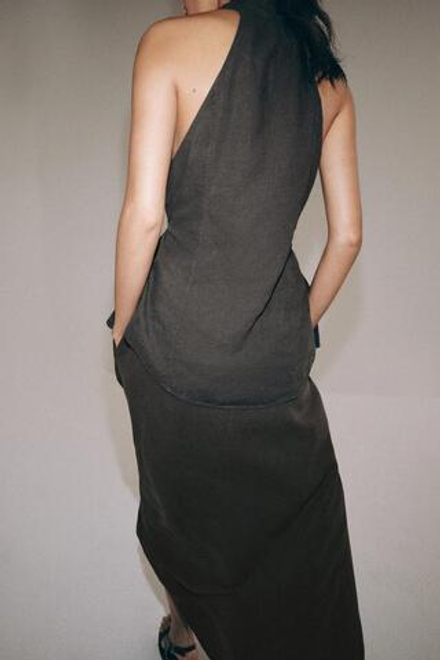 ZARA ДЛИННАЯ ЮБКА ИЗ ЛЬНА — ZW COLLECTION, АНТРАЦИТОВО-СЕРЫЙ