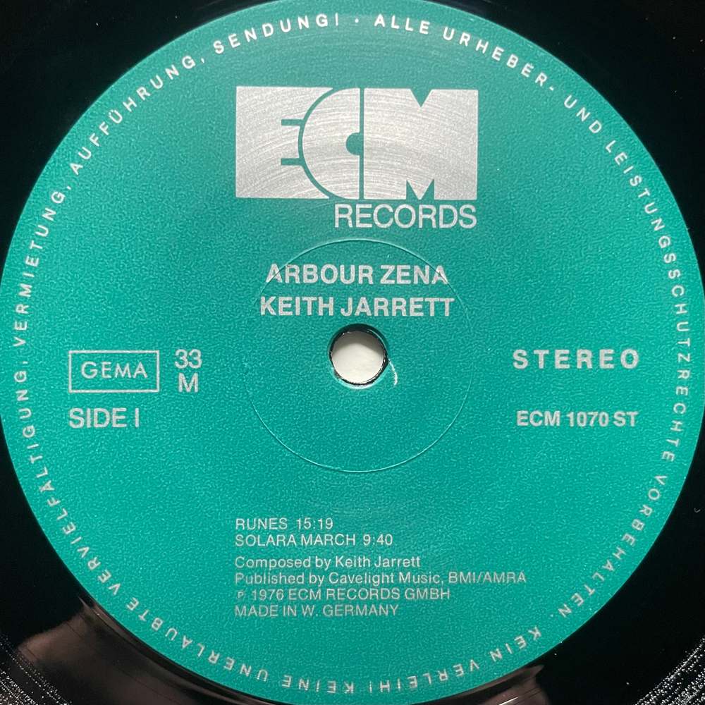 Keith Jarrett ‎– Arbour Zena (Германия 1976г.) ECM