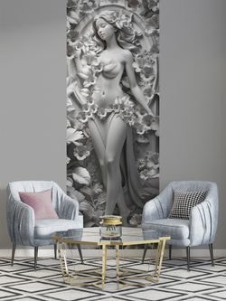 3D Фотообои объемные девушка и цветы в мраморе