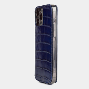 Чехол для iPhone 13 Pro Max из кожи крокодила, синего цвета