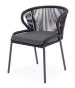 "Милан" стул плетеный из роупа, каркас алюминий темно-серый (RAL7024) муар, роуп темно-серый круглый, ткань темно-серая 027