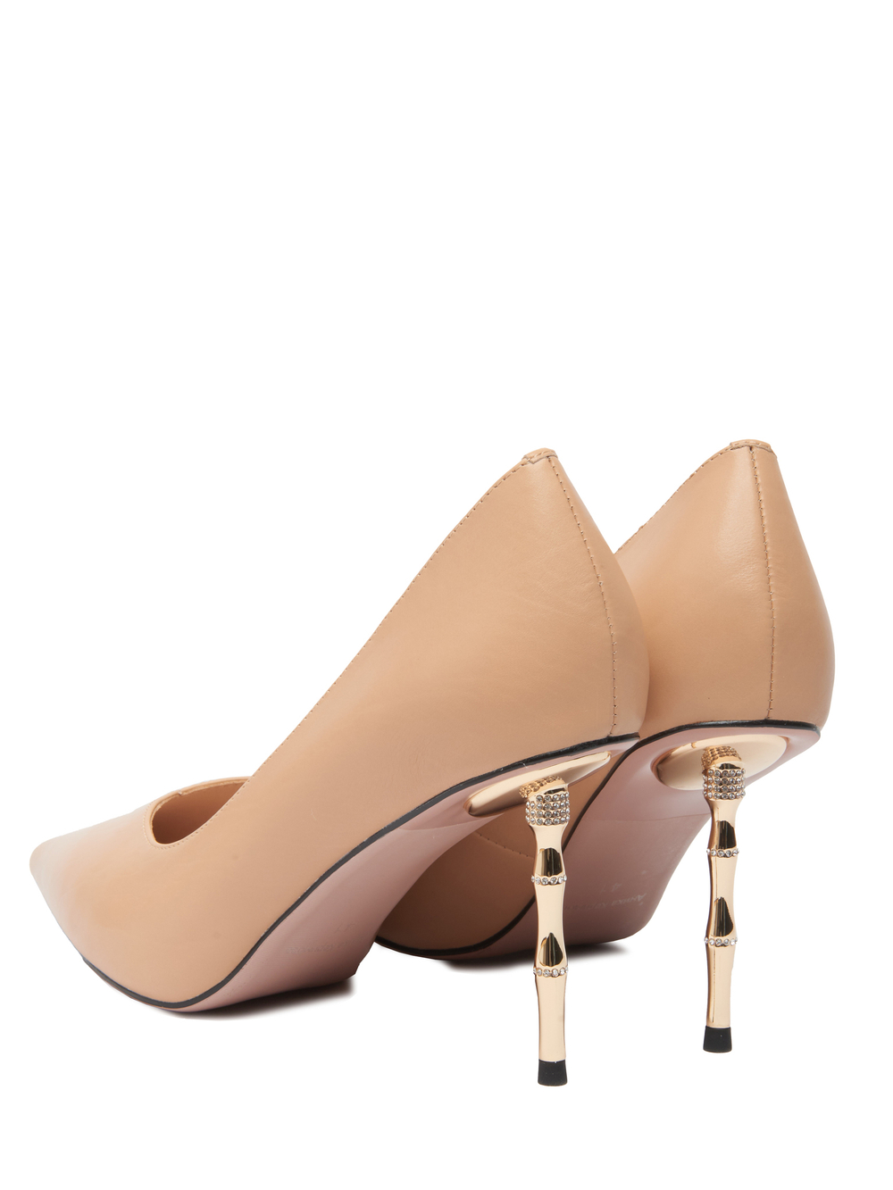 Женские туфли кожаные бежевые на бамбуковом каблуке