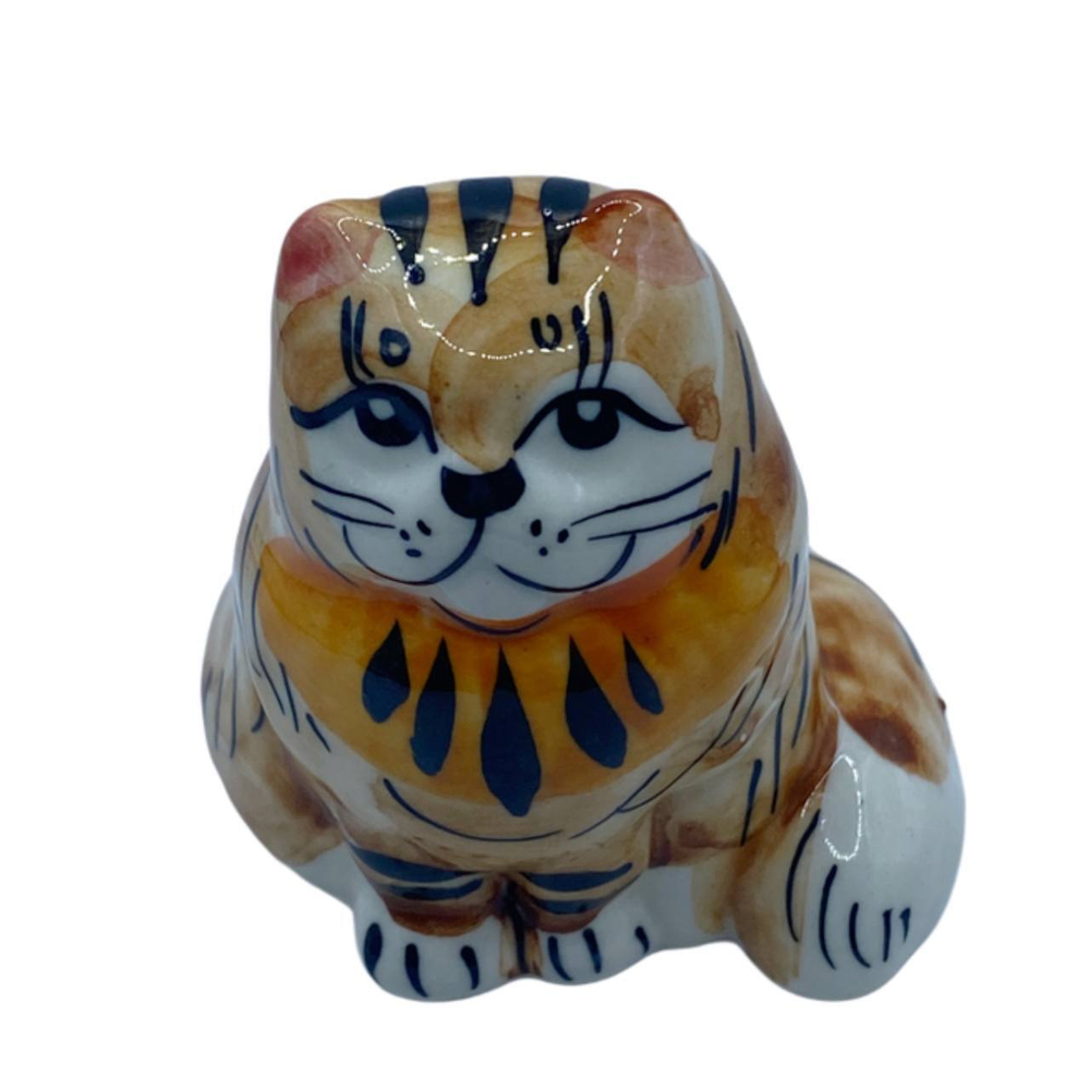 Фигурка Кот лохматый сидячий цветная гжель