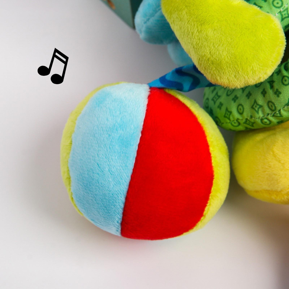 5047674 Растяжка - спираль мягкая с погремушкой на кроватку/коляску «Обезьянка яркая»