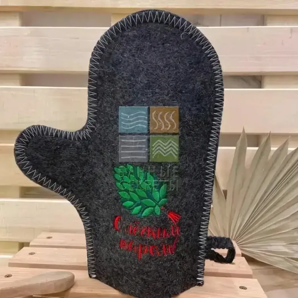 Варежка банная с вышивкой «С легким паром» (веник), цвет серый, без упаковки