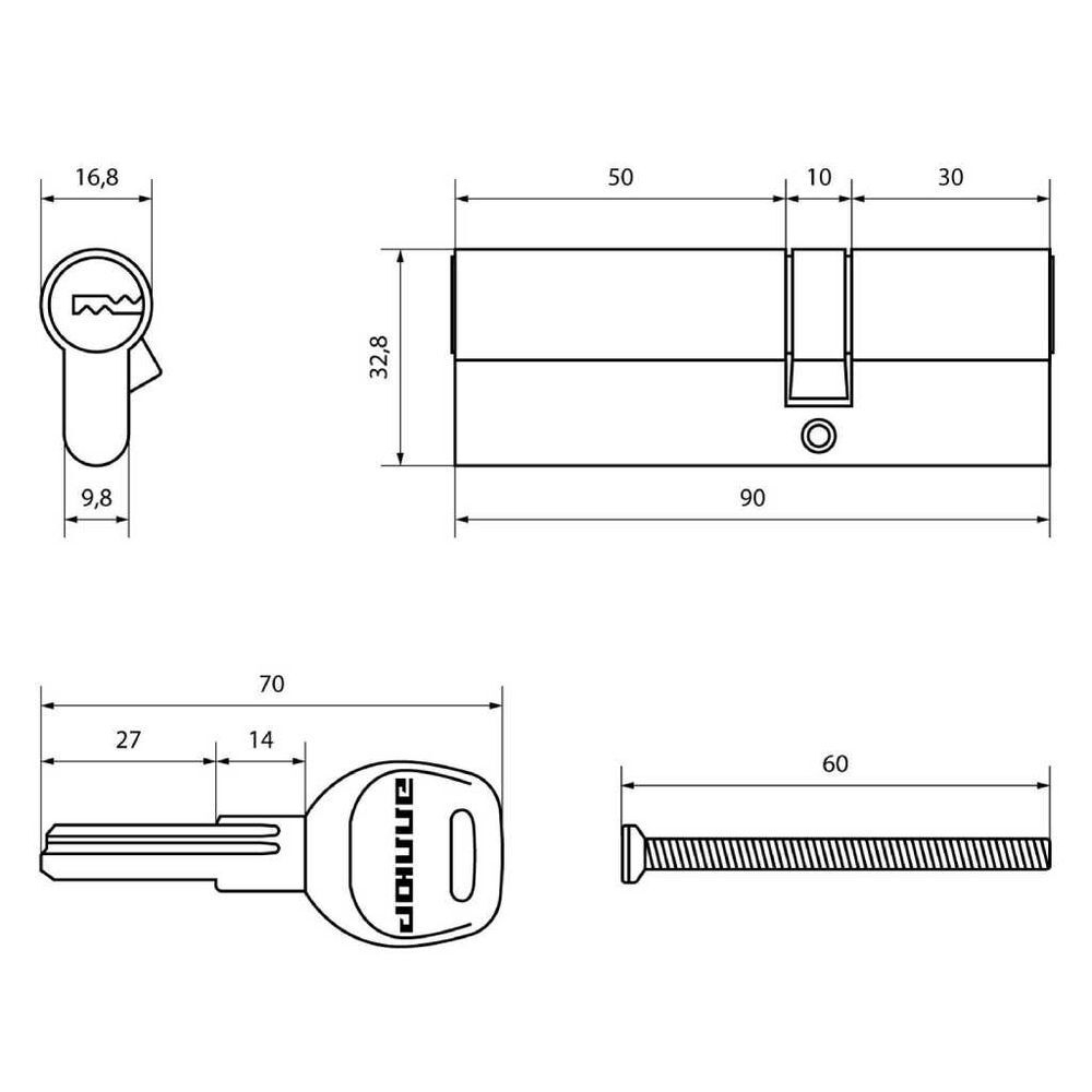 Личинка замка двери Аллюр, HD F 90-5К BP, 7 804, 90 мм, золото, 5 перфокл