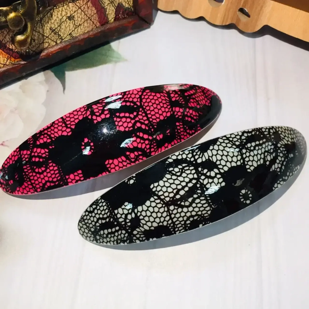 Заколка автомат «Lady Collection - Кружево», овал, 6 цветов, 9*2,5см (Кокетка)