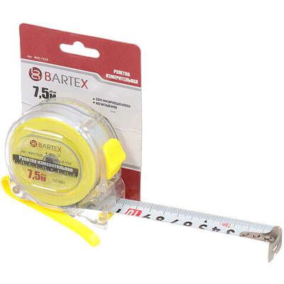 Рулетка 7.5 м, магнитн, 25 мм, с фиксатором, прозрачный корпус, Bartex, M-20, шт
