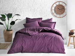 Постельное белье семейное Tivolyo home Jacquard Banded бордовое
