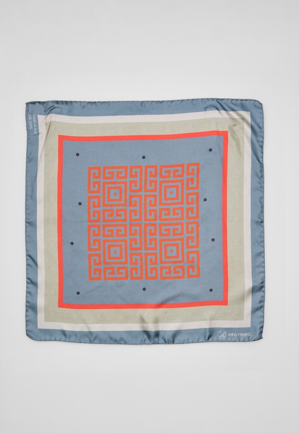 Шелковый платок "Орнамент2" GRAY/BLUE 45x45