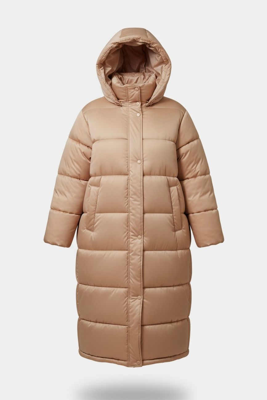 Пуховик длинный стеганый, золотой