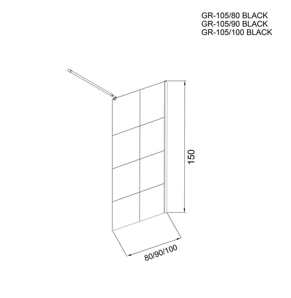 Шторка для ванны 80х150 GROSSMAN GR-105/80BLACK профиль черный стекло с рисунком 6 мм