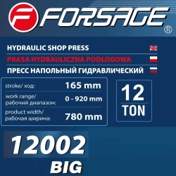 Пресс гидравлический с манометром напольный 12т, (раб. высота: 0-900мм, раб. ширина: 475мм, раб. стол:180х475мм, ход штока:175мм) Forsage F-12002 BIG(из 2-х частей)