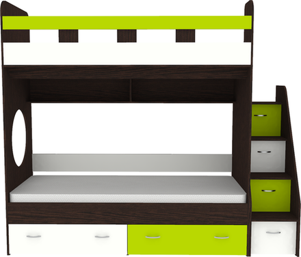 Двухъярусная кровать КарИВи Юниор 1 80х190 Венге Лайм, Белый