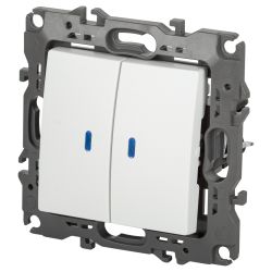 Выключатель ЭРА Серия 12 12-1105-01М двойной с подсветкой, 10АХ-250В, белый матовый