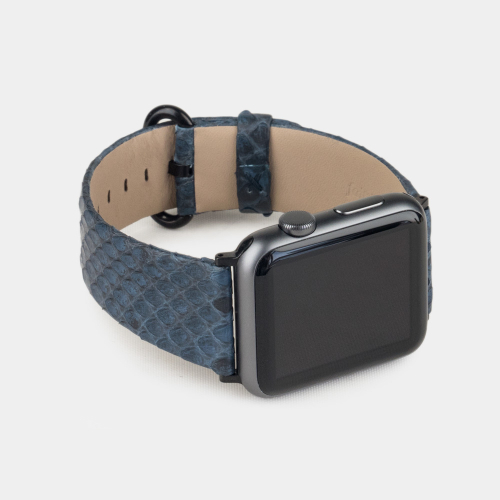 Ремешок для Apple Watch 44/45/46 mm из кожи питона, синего цвета