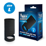 Черная открытая насадка на пенис 8,5см с кольцом для мошонки размер L Bior Toys Sex Expert SEM-55225