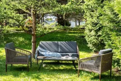 "Канны" лаунж-зона 4-местная из роупа со столом "Верона" (серый гранит), каркас алюминиевый коричневый, роуп коричневый