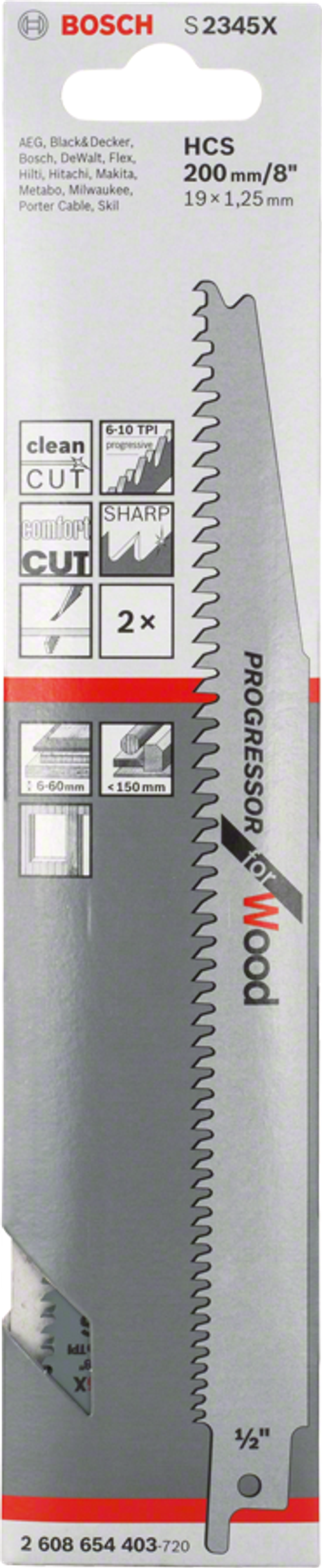 Сабельные пилки BOSCH 2 шт. S 2345 X 2608654403