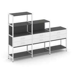 Shelf System Трехсекционный стеллаж четырех/трех/двухярусный с ящиками SN.STM-431 Антрацит/Белый/Мет