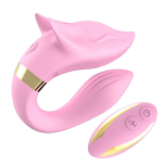 Розовый вибромассажер для пар с пультом ДУ Silicone Toys Fox Pink USK-GZ01