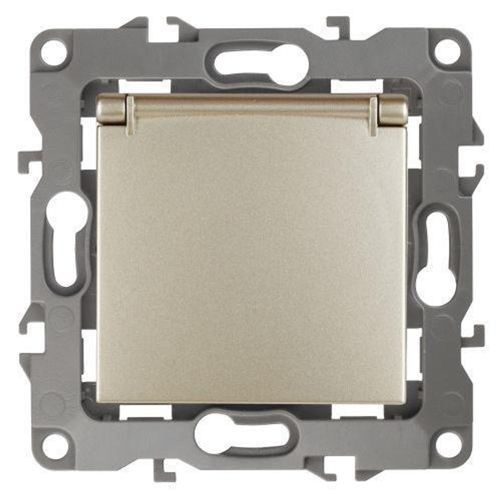 Розетка 1-м СП Эра12 12-2103-04 16А IP20 16AX 250В 2P+E Schuko защ. шторки с крышкой механизм шампань Эра Б0014696