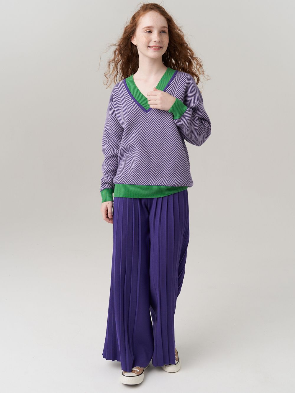 Школьные широкие брюки для девочки AT726-2 сиреневый