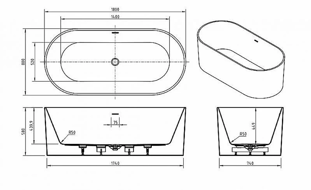 Ванна акриловая BelBagno BB705 180х80