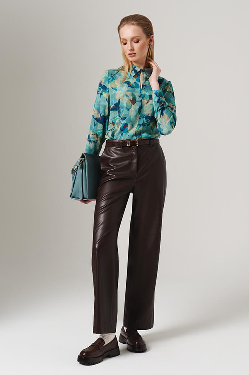 23146 Блузка женская (сине-зеленый принт)