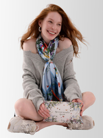 Платок «Русский полевой букет» серый 100% шёлк