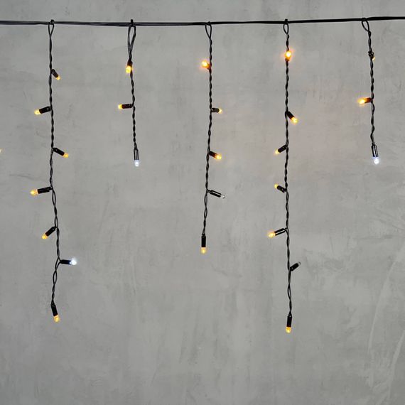 Светодиодная бахрома с колпачком 3,1*0,5 м., 120 желтых LED ламп, мерцание, черный провод ПВХ, IP65, LTC (PIL120BLWCAP-11-2Y)