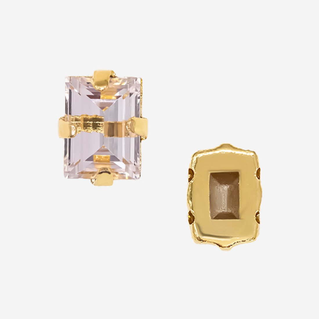 Прямоугольник (Step Cut Fancy Stone) в цапах, оттенок "Light Rose", 9*7мм, позолота