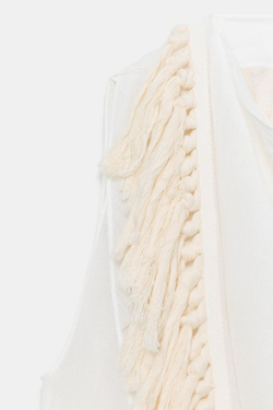 ZARA ТОП С БАХРОМОЙ — ZW COLLECTION, ЖЕЛТОВАТО-БЕЛЫЙ