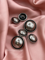 Пуговицы полусфера серебристые с черной окантовкой антик