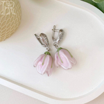 LEFIREL' Серьги серебряные женские "Рози" с цветами из муранского стекла / ювелирные украшения из родированного серебра 925