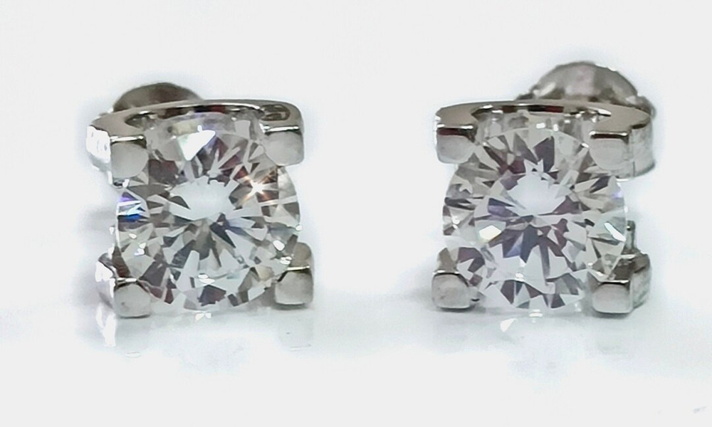 Серьги-пусеты из серебра с фианитами