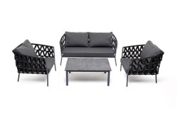 "Диего" лаунж-зона 4-местная плетеная из роупа (веревки), каркас алюминиевый темно-серый, роуп темно-серый