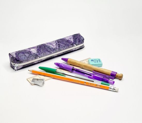 Школьный пенал с 2 отделениями, сиреневый, 11 предметов