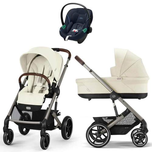 Коляска Cybex Balios S Lux TPE complete Aton S2 Ocean Blue 3 в 1 Seashell Beige с дождевиками