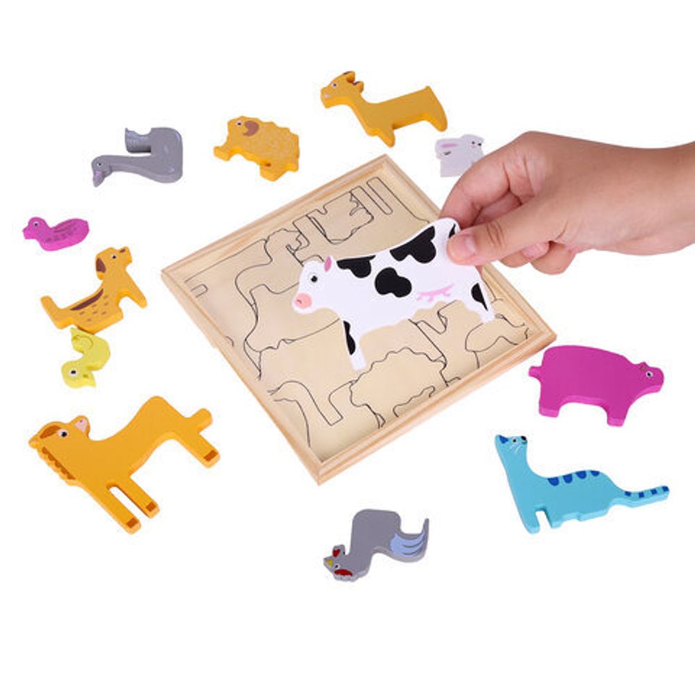Пазл деревянный развивающий для детей "Домашние животные", 17х17 см, BRAUBERG KIDS, 665251