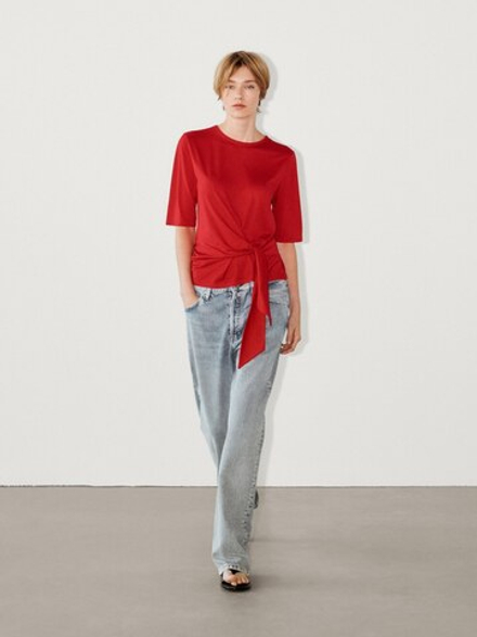 Massimo Dutti Футболка с завязками, красный