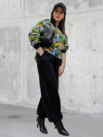 20833 Костюм женский (брюки палаццо и свитшот) футер 2-х нитка начес граффити/черный (52)