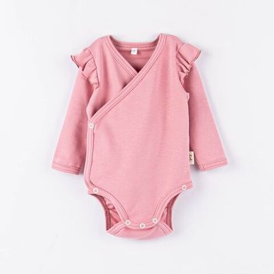 Ruffled long-sleeved kimono bodysuit 3-18 months - Rose