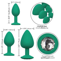 Набор из трёх зеленых анальных пробок с кристаллом 6,25, 7,5 и 9см California Exotic Novelties Cheeky Gems SE-0441-15-3